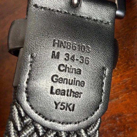 Original Penguin Mens Braided Elastic Web Belt Black Grey Leather Trim HN86103 M - Picture 4 of 5